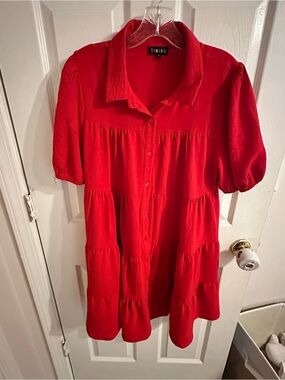 Timing Vibrant Red Tiered Button-Front Dress
